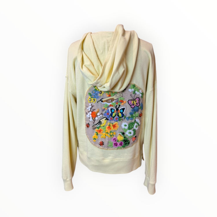 Bird & Floral Crewel Embroidery Yellow Sweatshirt