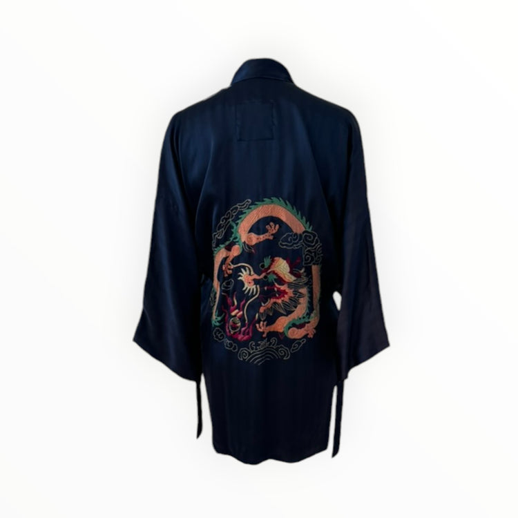 Navy Dragon Silk Kimono