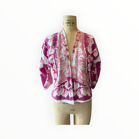 Magenta & Pink Leaf Short Linen Kimono