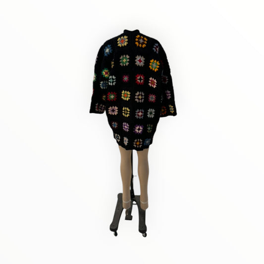 Brights & Black Granny Square Car Coat Sweater