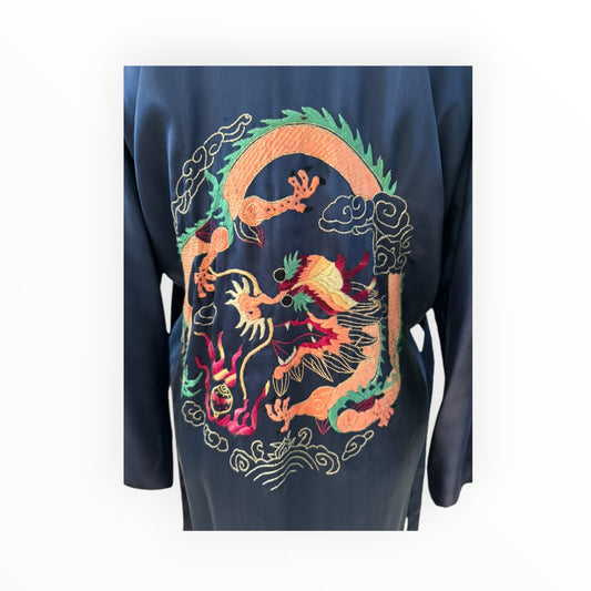 Navy Dragon Silk Kimono