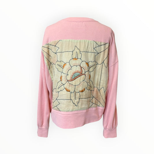 Peach Large Art Deco Floral Pullover Sweatshirt