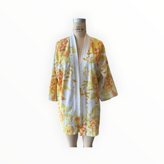 Medium Length Linen Hawaiian Floral Kimono