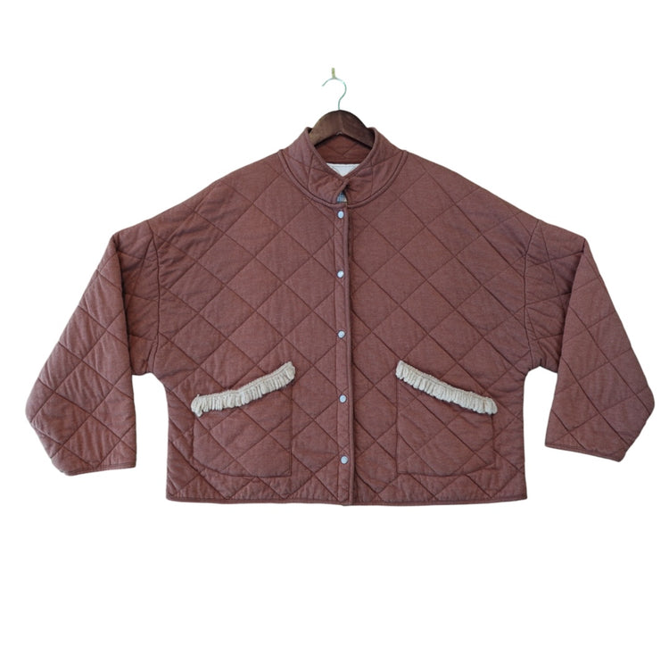 Brown Crewel Embroidery Bomber Jacket