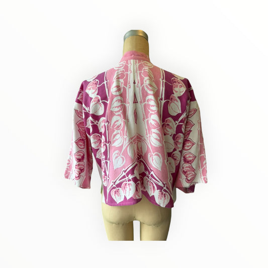 Magenta & Pink Leaf Short Linen Kimono