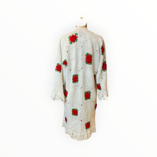 Red Rose Granny Square Car Coat