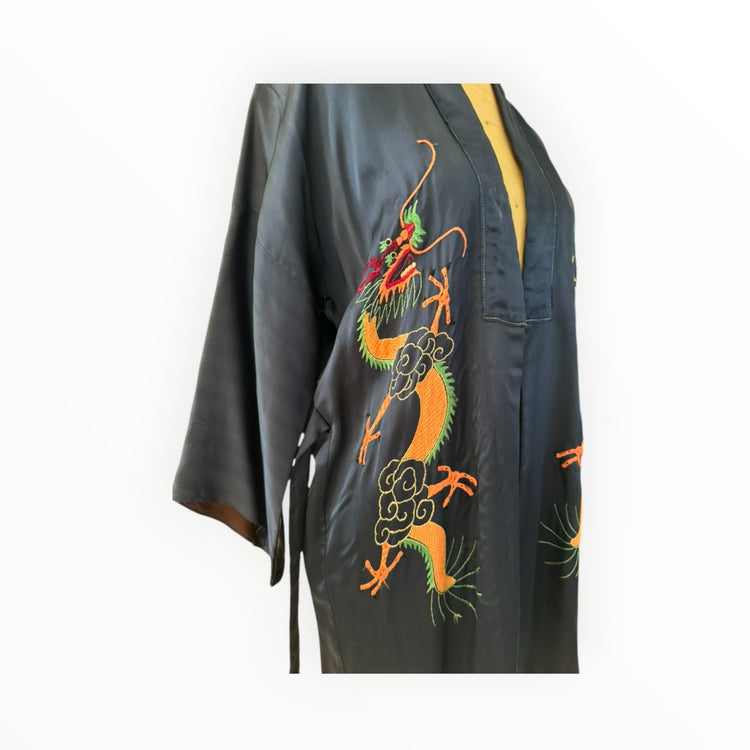 Navy Dragon Silk Kimono