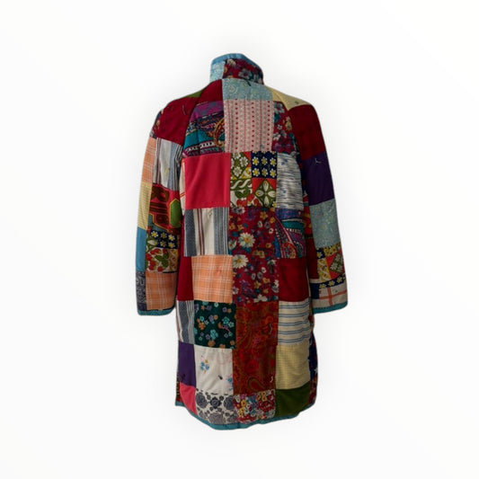 Mid Century Square Patchwork Hand Tied Quilted Jacket