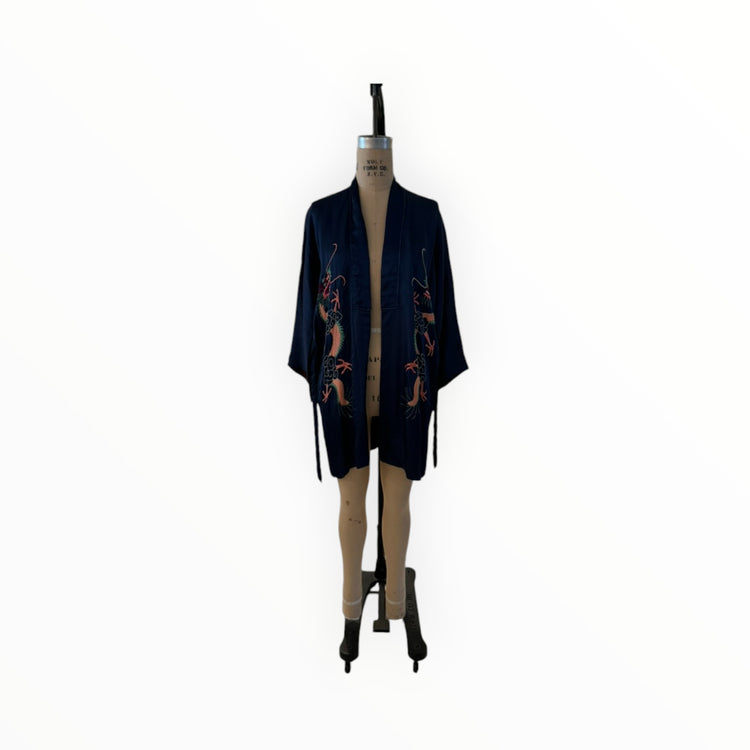 Navy Dragon Silk Kimono