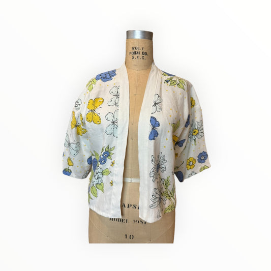 Blue & Yellow 50's Floral Short Kimono